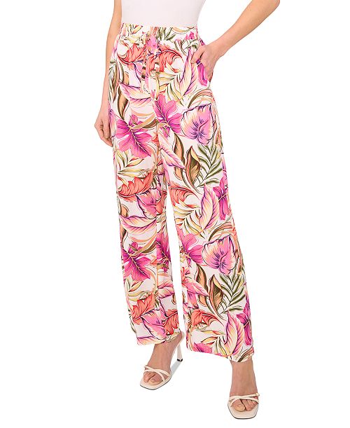 CeCe Women's Tie-Waist Wide-Leg High-Rise Pants Women's Fashion Shoes & Accessories