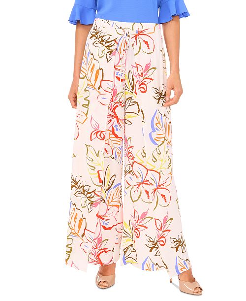 CeCe Women's Tropical-Print Self-Tie Overlap Pants Women's Fashion Shoes & Accessories