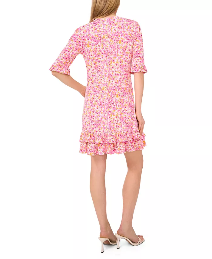 CeCe Women's V-Neck Ruffled Floral Shift Dress Women's Fashion Shoes & Accessories