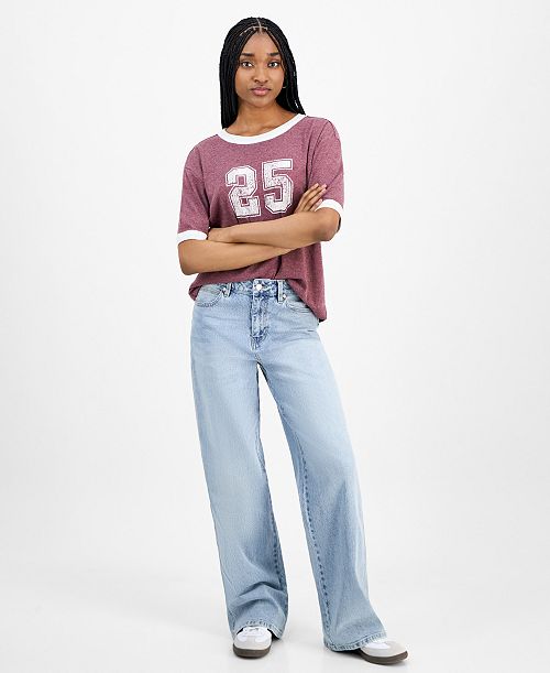 Celebrity Pink Juniors' High Rise Baggy Wide-Leg Curvy Jeans Juniors'