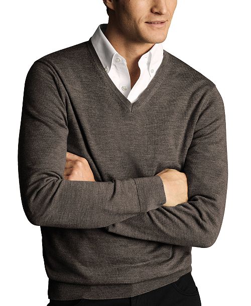 Charles Tyrwhitt Men's Long Sleeve V-Neck Merino Wool Sweater Men's Fashion & Accessories