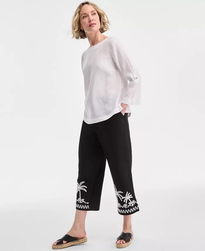 Charter Club Women's 100% Linen D-Ring Top Created For Macy's Women's Fashion Shoes & Accessories