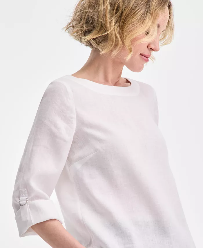 Charter Club Women's 100% Linen D-Ring Top Created For Macy's Women's Fashion Shoes & Accessories