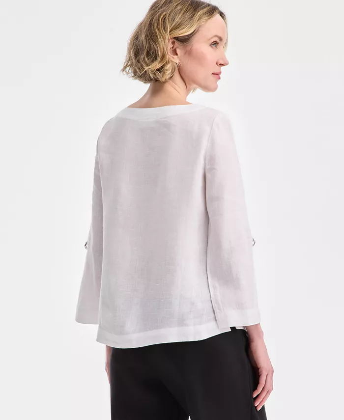 Charter Club Women's 100% Linen D-Ring Top Created For Macy's Women's Fashion Shoes & Accessories