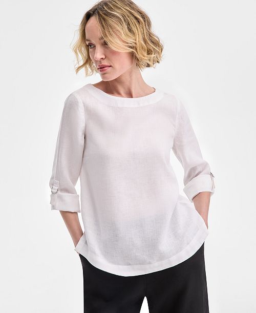 Charter Club Women's 100% Linen D-Ring Top Created for Macy's Women's Fashion Shoes & Accessories