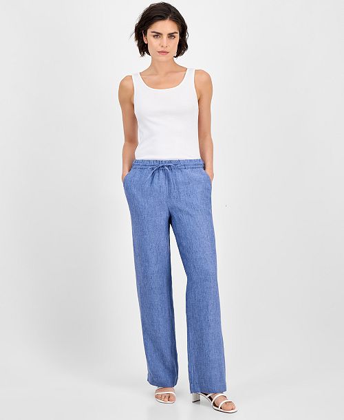 Charter Club Women's 100% Linen Drawstring Pants Created for Macy's Women's Fashion Shoes & Accessories