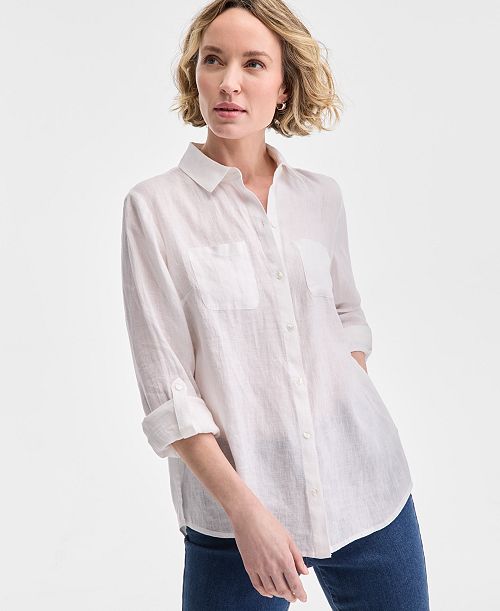 Charter Club Women's 100% Linen Shirt Created for Macy's Women's Fashion Shoes & Accessories