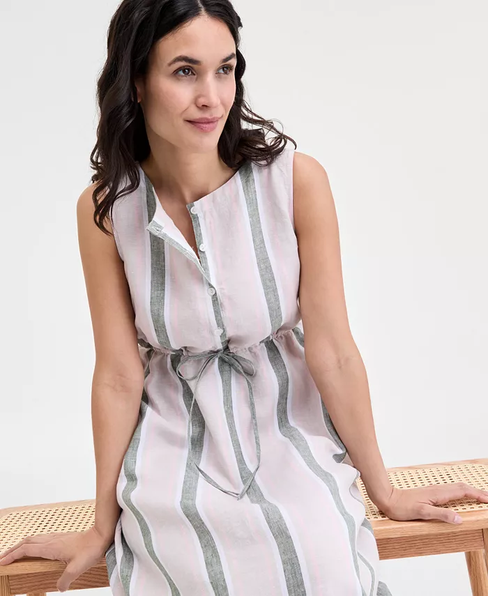 Charter Club Women's 100% Linen Striped Midi Dress Exclusively At Macy's Women's Fashion Shoes & Accessories