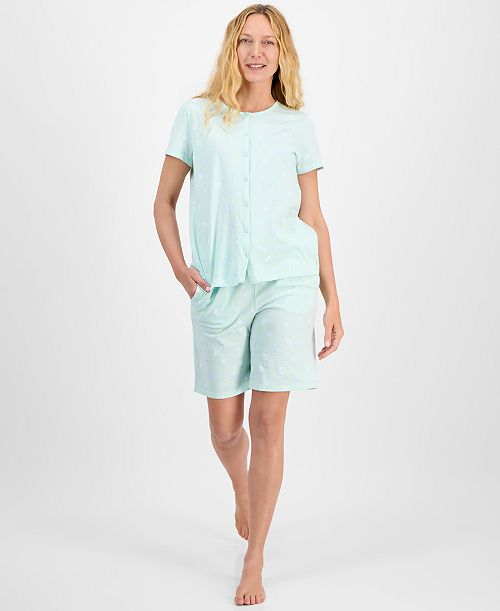 Charter Club Women's 2-Pc. Cotton Bermuda Short Pajamas Set Created For Macy's Women's Fashion Shoes & Accessories