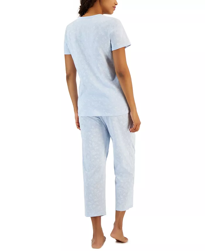Charter Club Women's 2-Pc. Cotton Printed Cropped Pajamas Set Created For Macy's Women's Fashion Shoes & Accessories