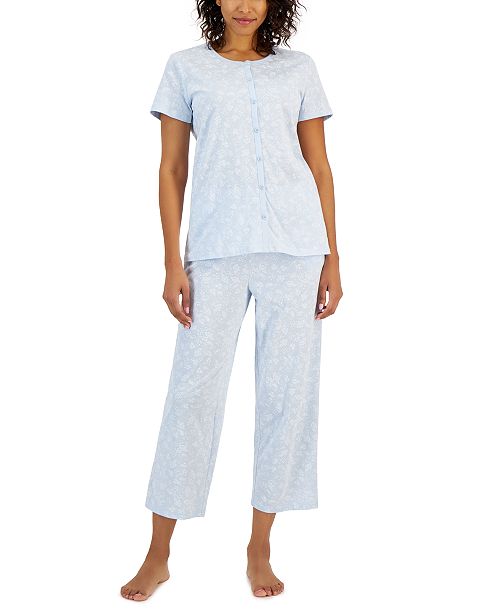 Charter Club Women's 2-Pc. Cotton Printed Cropped Pajamas Set Created for Macy's Women's Fashion Shoes & Accessories
