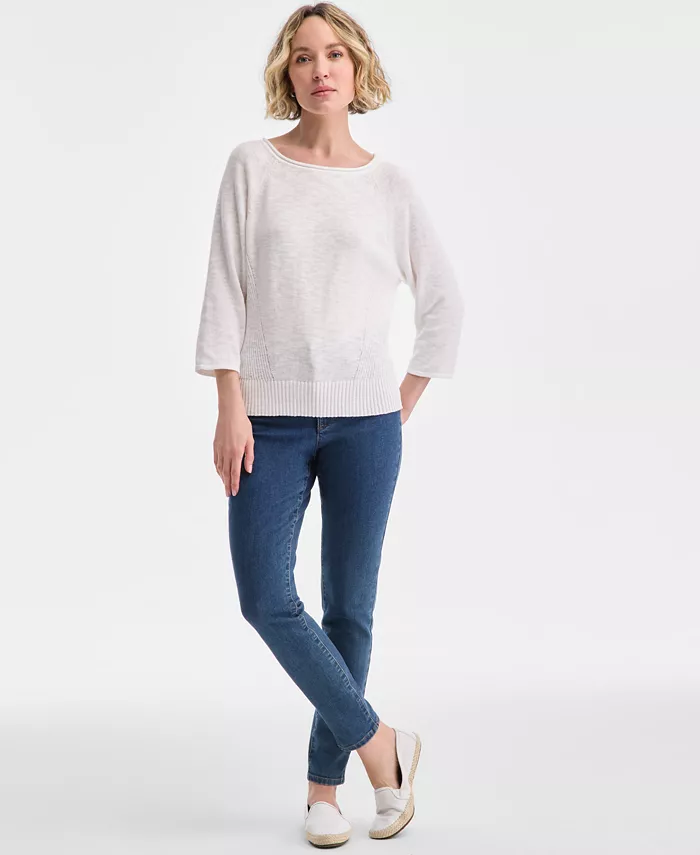 Charter Club Women's 3/4-Sleeve Linen-Blend Sweater Exclusively At Macy's Women's Fashion Shoes & Accessories