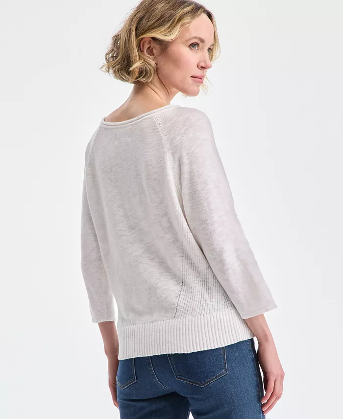 Charter Club Women's 3/4-Sleeve Linen-Blend Sweater Exclusively At Macy's Women's Fashion Shoes & Accessories