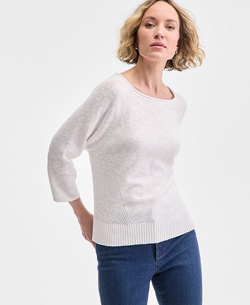 Charter Club Women's 3/4-Sleeve Linen-Blend Sweater Exclusively at Macy's Women's Fashion Shoes & Accessories