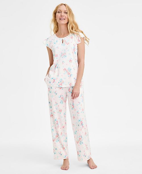 Charter Club Women's Cotton Flutter-Sleeve Pajama Set Exclusively at Macy's Women's Fashion Shoes & Accessories