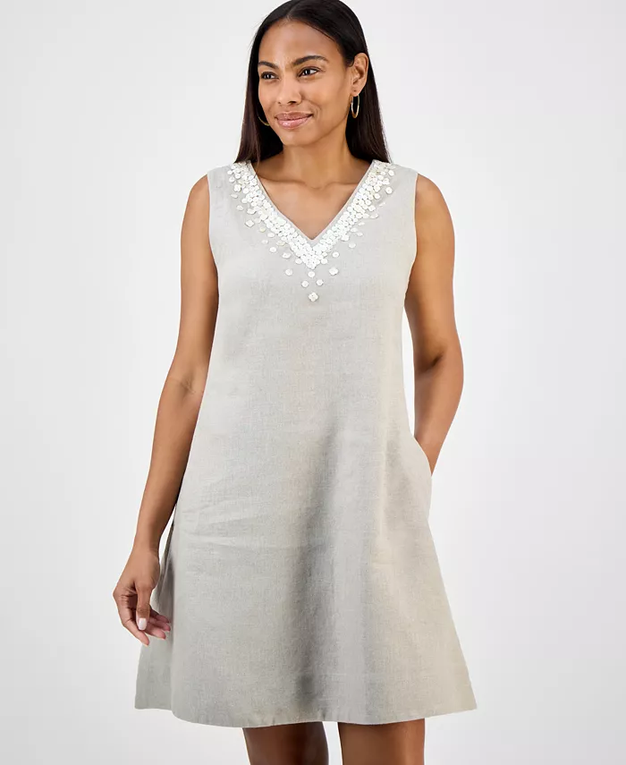 Charter Club Women's Embellished 100% Linen Mini Dress Exclusively At Macy's Women's Fashion Shoes & Accessories