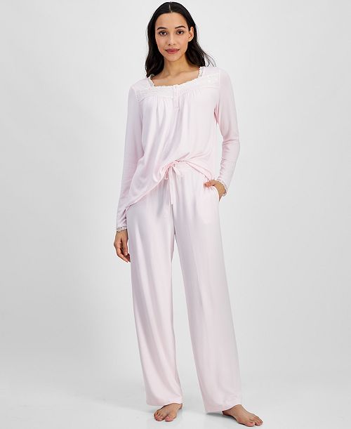 Charter Club Women's Lace-Trim Henley Pajama Set Created For Macy's Women's Fashion Shoes & Accessories