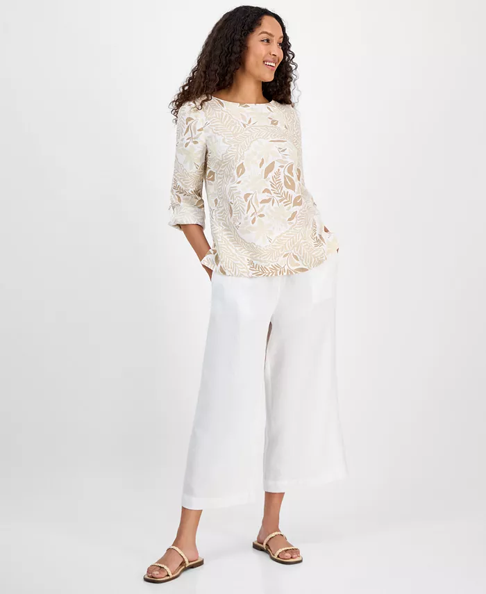Charter Club Women's Printed 100% Linen Top Exclusively At Macy's Women's Fashion Shoes & Accessories