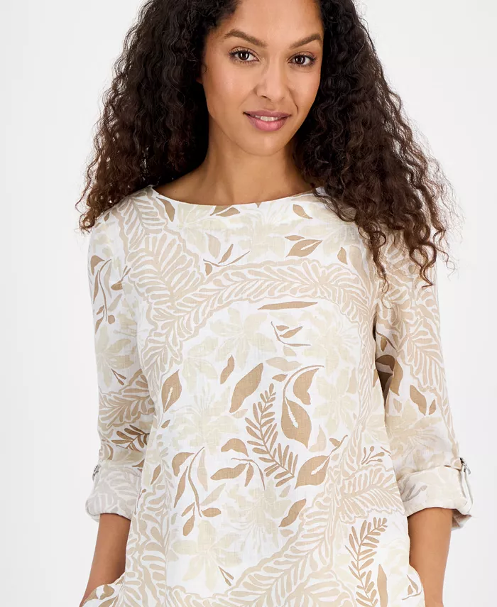 Charter Club Women's Printed 100% Linen Top Exclusively At Macy's Women's Fashion Shoes & Accessories