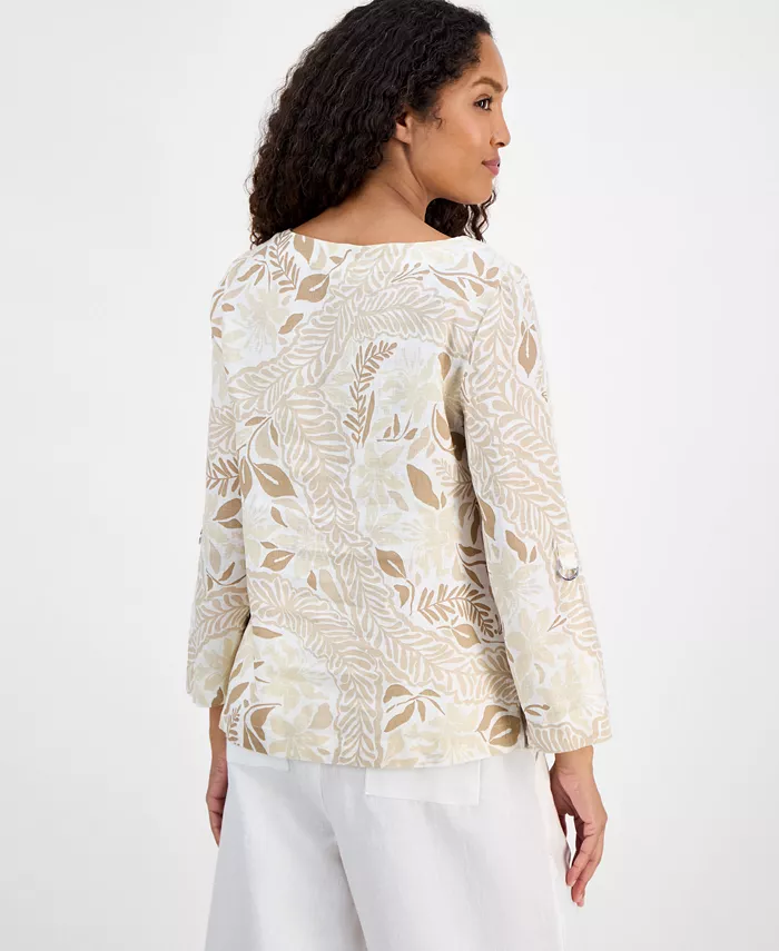 Charter Club Women's Printed 100% Linen Top Exclusively At Macy's Women's Fashion Shoes & Accessories