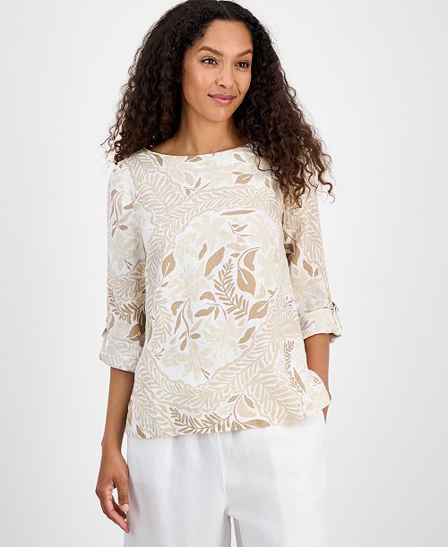 Charter Club Women's Printed 100% Linen Top Exclusively at Macy's Women's Fashion Shoes & Accessories