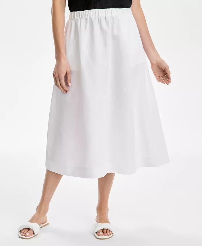 Charter Club Women's Pull-On 100% Linen Midi Skirt Exclusively At Macy's Women's Fashion Shoes & Accessories