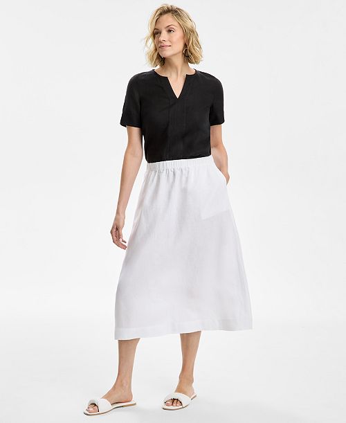 Charter Club Women's Pull-On 100% Linen Midi Skirt Exclusively At Macy's Women's Fashion Shoes & Accessories