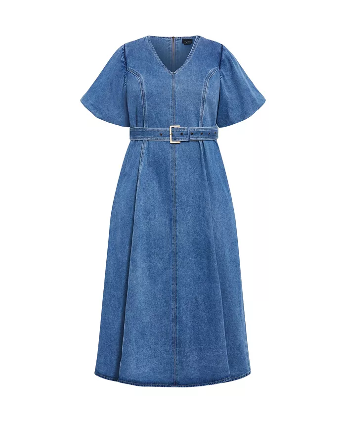 CITY CHIC Plus Size Denim Delilah Midi Dress Women's Fashion Shoes & Accessories
