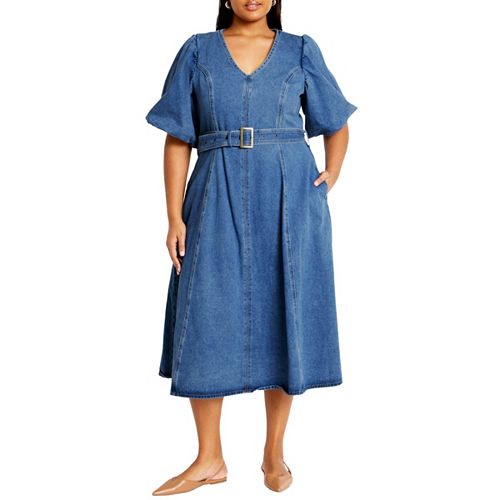 CITY CHIC Plus Size Denim Delilah Midi Dress Women's Fashion Shoes & Accessories