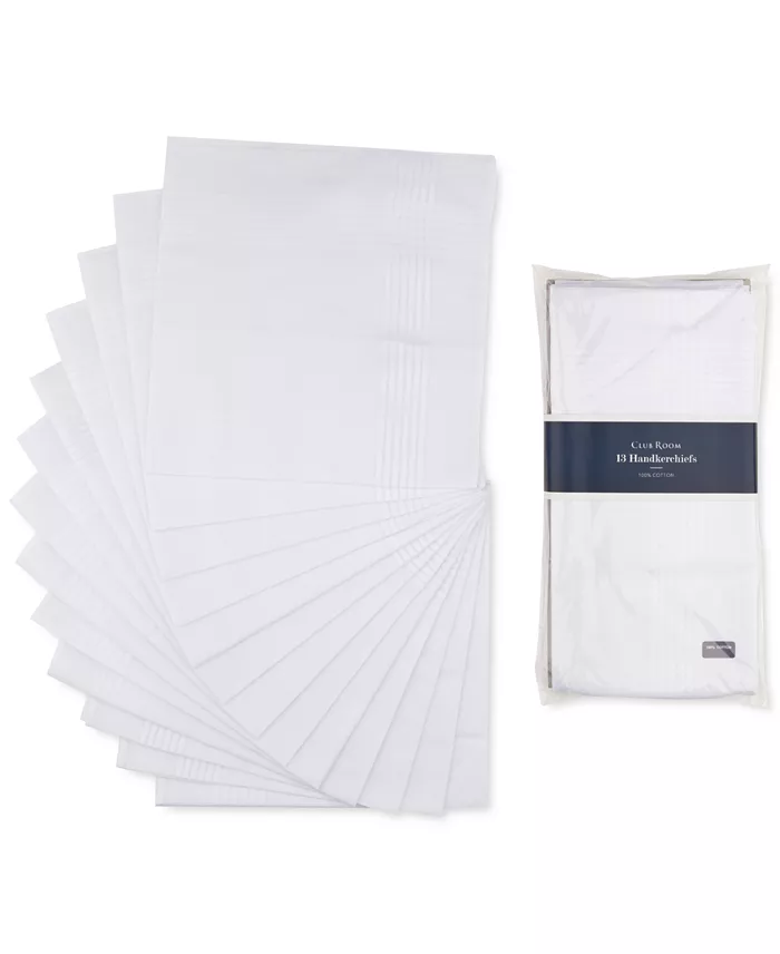 Club Room Men’s 13-Pc. White Border-Stripe Handkerchief Set Created For Macy's Men's Fashion & Accessories