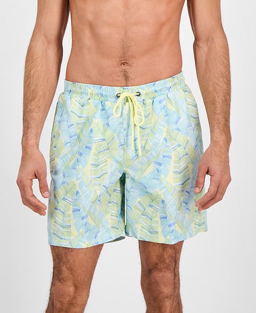 Club Room Men's Anana Leaf Print Drawstring 7" Swim Trunks Exclusively at Macy's Men's Fashion & Accessories