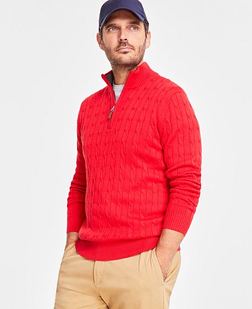 Club Room Men's Cable Knit Quarter-Zip Cotton Sweater Created for Macy's Men's Fashion & Accessories