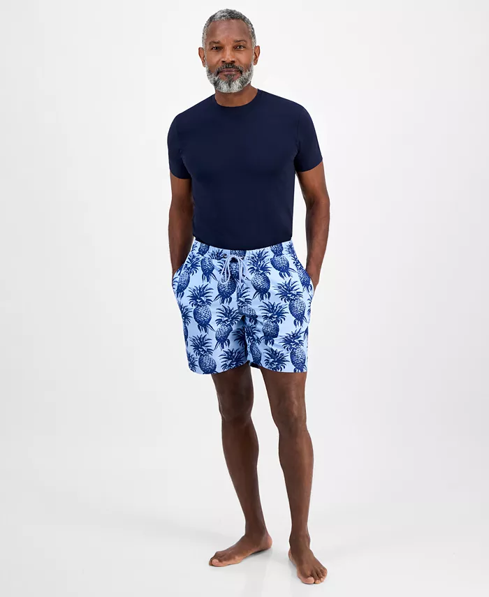 Club Room Men's Pineapple Palm Print Drawstring 7" Swim Trunks Exclusively At Macy's Men's Fashion & Accessories
