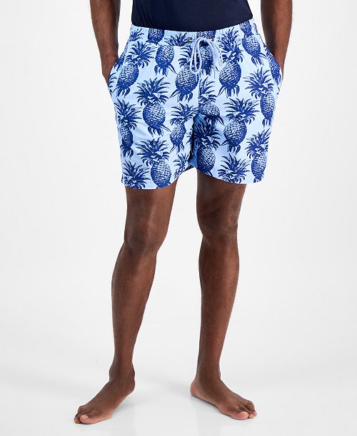 Club Room Men's Pineapple Palm Print Drawstring 7" Swim Trunks Exclusively at Macy's Men's Fashion & Accessories