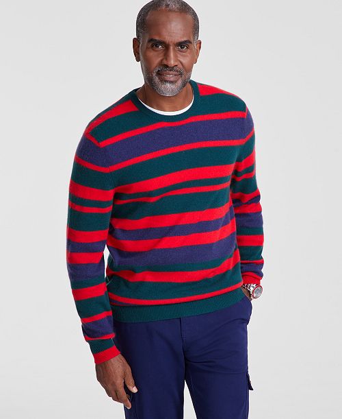 Club Room Men's Printed Stripe Cashmere Crewneck Sweater Created for Macy's Men's Fashion & Accessories