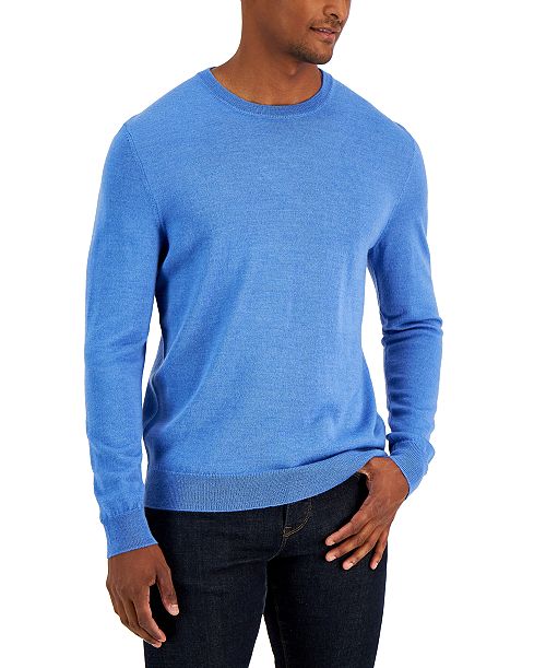 Club Room Men's Solid Crew Neck Merino Wool Blend Sweater Created for Macy's Men's Fashion & Accessories