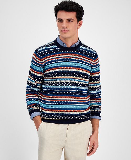 Club Room Men's Stripe Merino Crewneck Sweater Created for Macy's Men's Fashion & Accessories