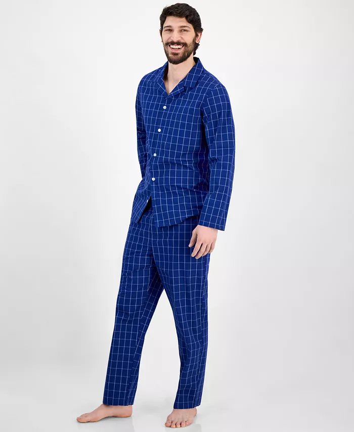 Club Room Men's Windowpane Plaid Pajama Set Exclusively At Macy's Men's Fashion & Accessories