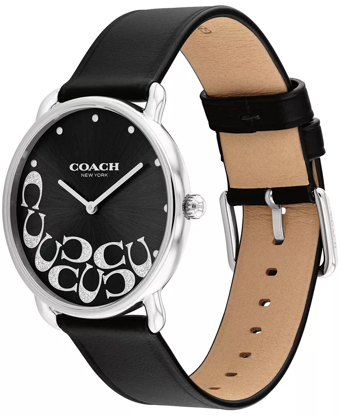 COACH Women's Elliot Black Leather Watch 36mm Jewelry & Watches