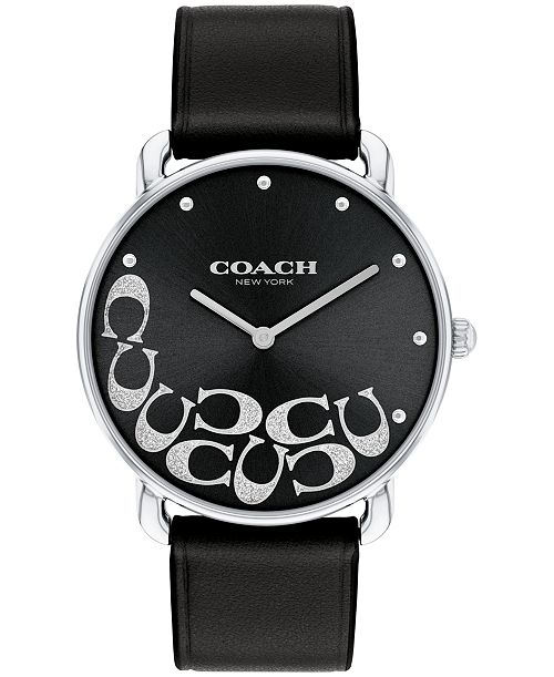 COACH Women's Elliot Black Leather Watch 36mm Jewelry & Watches