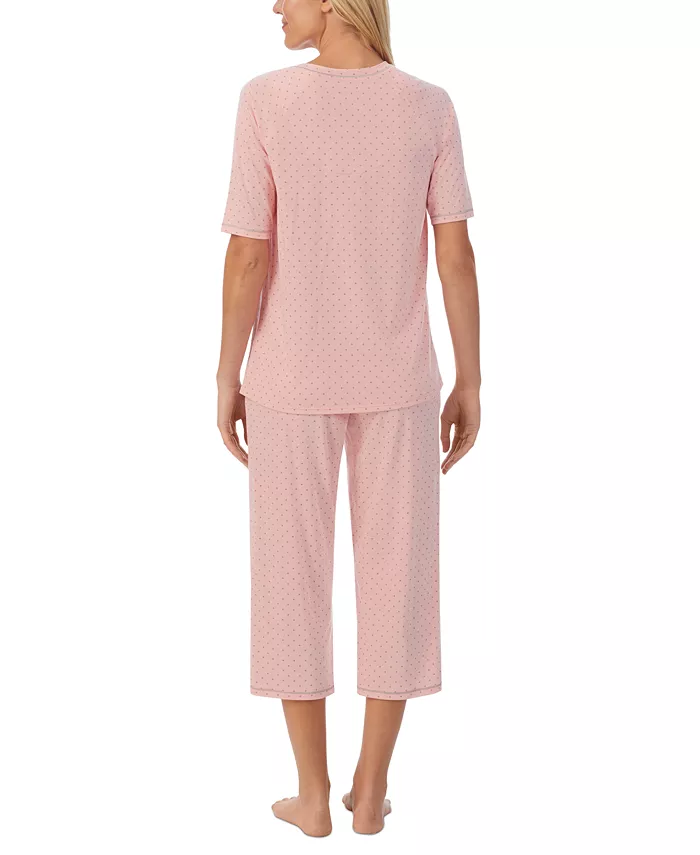 Cuddl Duds Printed Elbow-Sleeve Top & Capri Pants Pajama Set Women's Fashion Shoes & Accessories