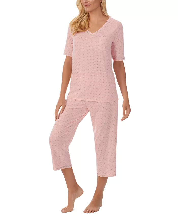 Cuddl Duds Printed Elbow-Sleeve Top & Capri Pants Pajama Set Women's Fashion Shoes & Accessories