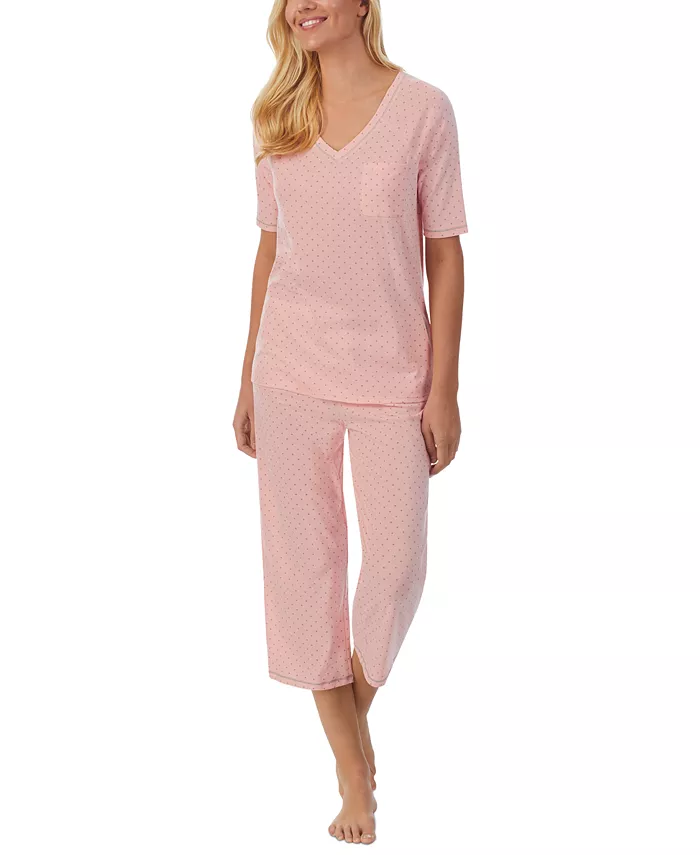 Cuddl Duds Printed Elbow-Sleeve Top & Capri Pants Pajama Set Women's Fashion Shoes & Accessories
