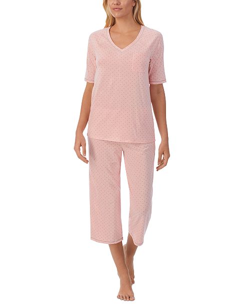 Cuddl Duds Printed Elbow-Sleeve Top & Capri Pants Pajama Set Women's Fashion Shoes & Accessories