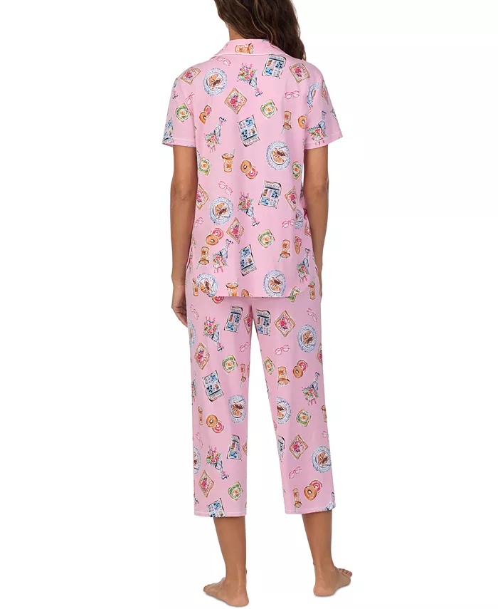 Cuddl Duds Women's Printed Collared Cropped Pajama Set Women's Fashion Shoes & Accessories
