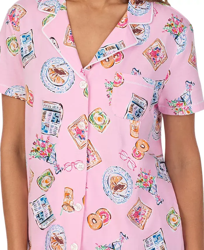 Cuddl Duds Women's Printed Collared Cropped Pajama Set Women's Fashion Shoes & Accessories