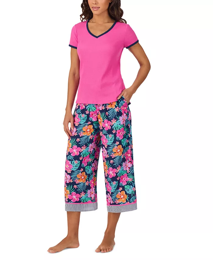 Cuddl Duds Women's Printed Cropped Pajama Set Women's Fashion Shoes & Accessories