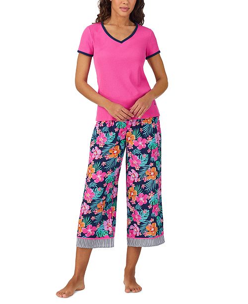 Cuddl Duds Women's Printed Cropped Pajama Set Women's Fashion Shoes & Accessories