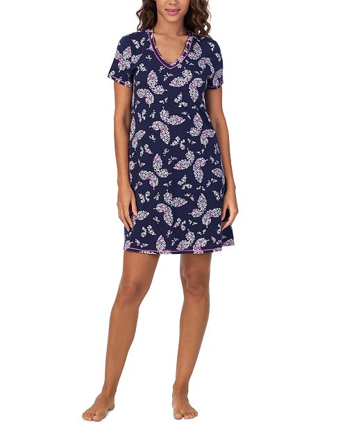 Cuddl Duds Women's Printed Short-Sleeve Sleepshirt Women's Fashion Shoes & Accessories