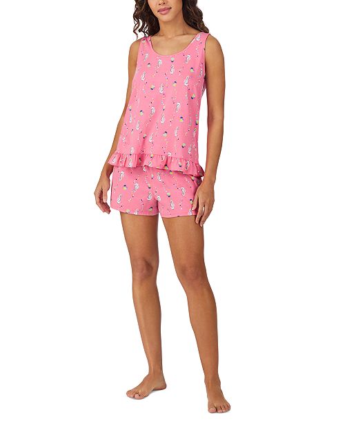 Cuddl Duds Women's Printed Sleeveless Boxer Pajama Set Women's Fashion Shoes & Accessories